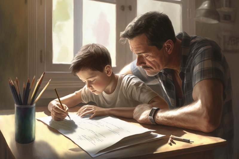 Рассказ про то, как папа с сыном делал уроки