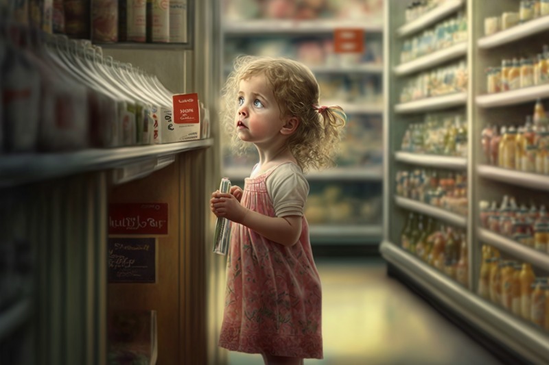 Маленькая девочка раскручивает взрослых на покупки